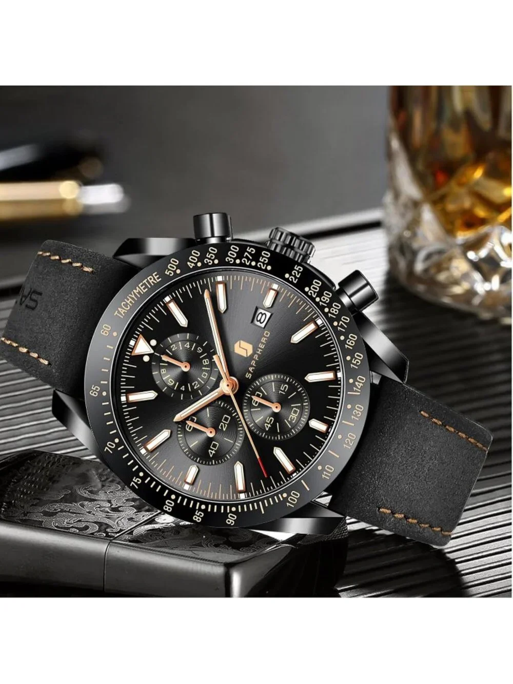Men's All Black Analog Silicone Strap Chronograph Luminous Designer Casual Watch